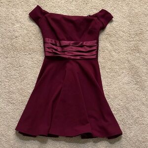 B Darlin Off-Shoulder Burgundy Mini Dress